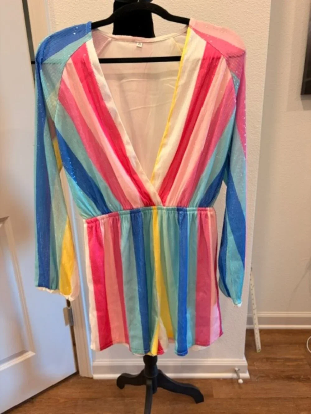 Women's XL sequined striped pastel colored romper